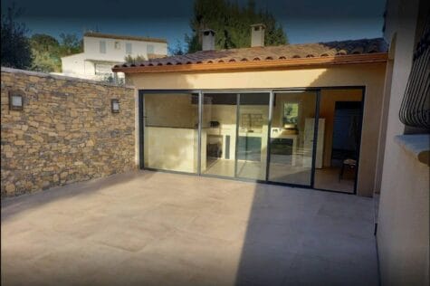 Baie vitrée coulissante 3 vantaux aluminium gris anthracite